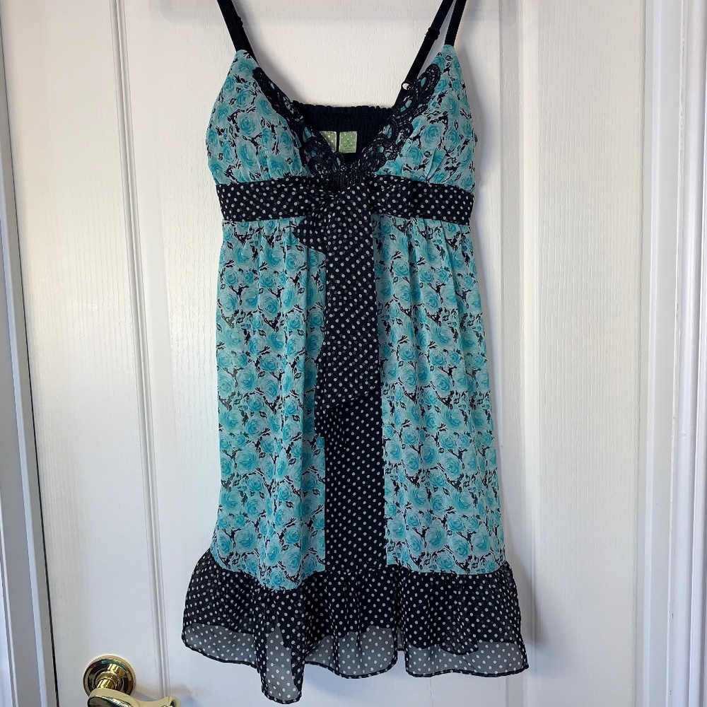 Johnny Martin Vintage-Inspired Summer Dress Size 5 – Turquoise Floral & Polka Do